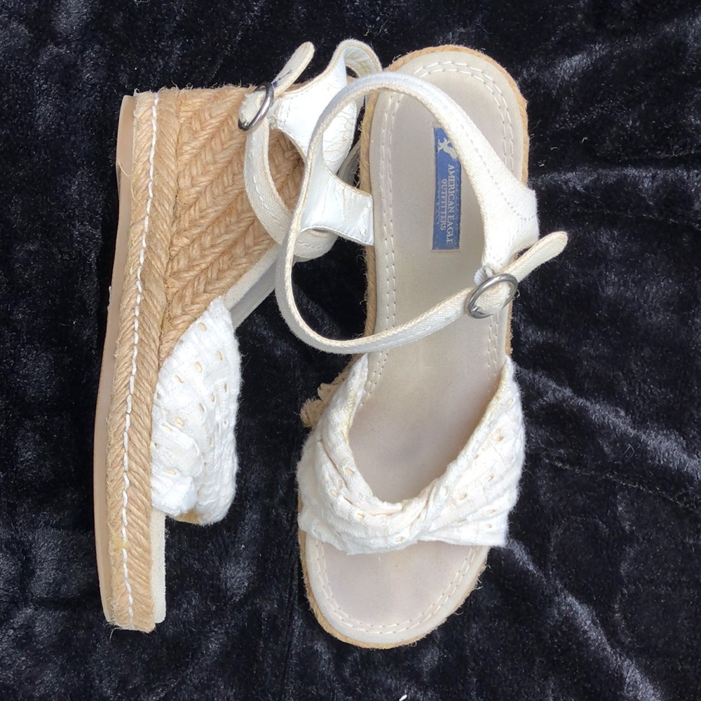 White fabric wedge sandal